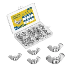 50 Pc Wing Nuts Assortment Kit 5 Sizes Zinc Plated Carbon Steel Fasteners