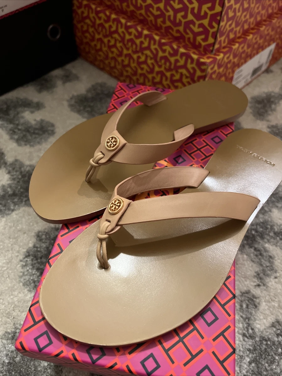 Tory Burch Manon Thong Leather Sandal Natural Vachetta New In Box