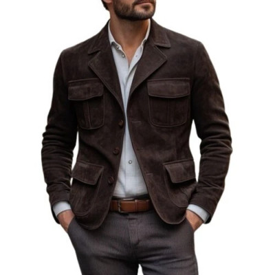 Brown Leather Blazer Men Pure Suede Coat Jacket Size S M L XL XXL Custom made