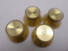 Pack of 4 pcs Metal Cap Bell Knob 2 Volume 2 Tone Control Gold, Gold Top US Ship