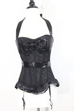 Adore Me Corset Lingerie Top Women Medium Black Sequins Halter Garter straps