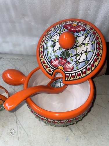 Talavera Salsa Schüssel mit Löffel und Serviettenhalter 2er Set Puebla -orange- - Bild 9 von 9