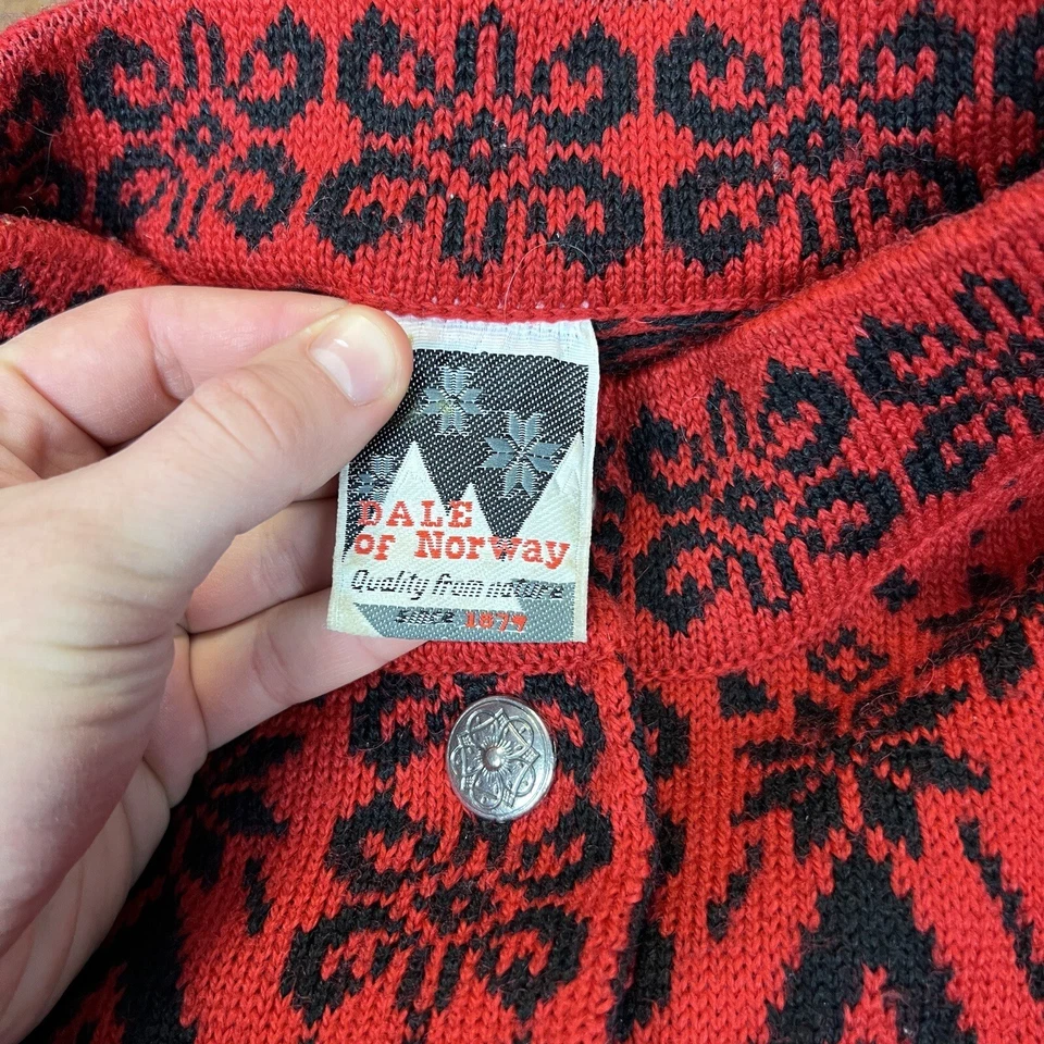 Pull nordique décontracté vintage DALE OF NORWAY Dale 100 % laine rouge noir ... - Photo 3/4