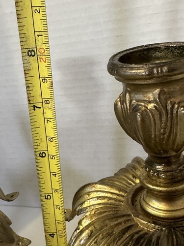 Pair Hollywood Regency Candlestick Holders Marble Base Heavy Vtg Brass Read ⬇️ - Picture 11 of 20