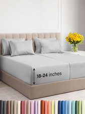 Cooling Extra Deep Split King Sheet Set - 7 Piece Luxury Bedding, French Grey