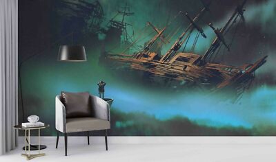 3D Pirate Ship Self-adhesive Removeable Wallpaper Wall Mural 59