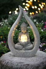 Solarleuchte Buddha Skulptur Granit-Optik  Glaskugel moderne Solarlampe46 cm 