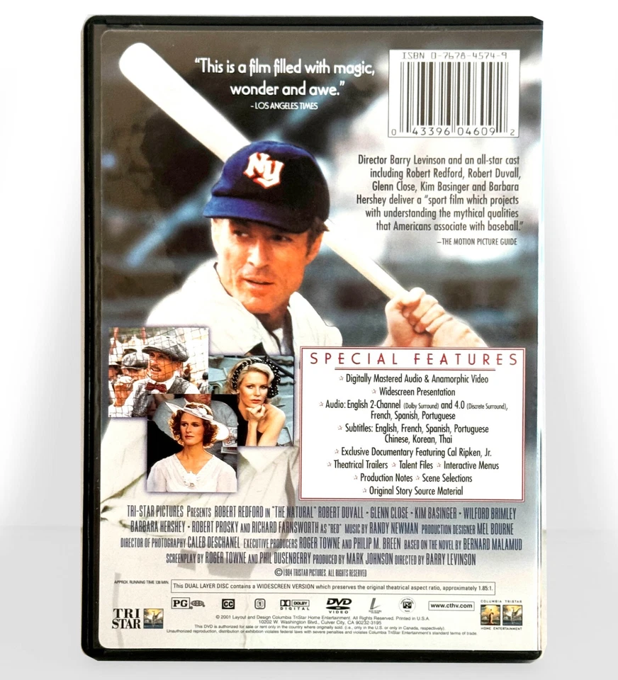 The Natural (DVD, 1984, Widescreen) Like New !   Robert Redford   Glenn Close Foto 2 de 3