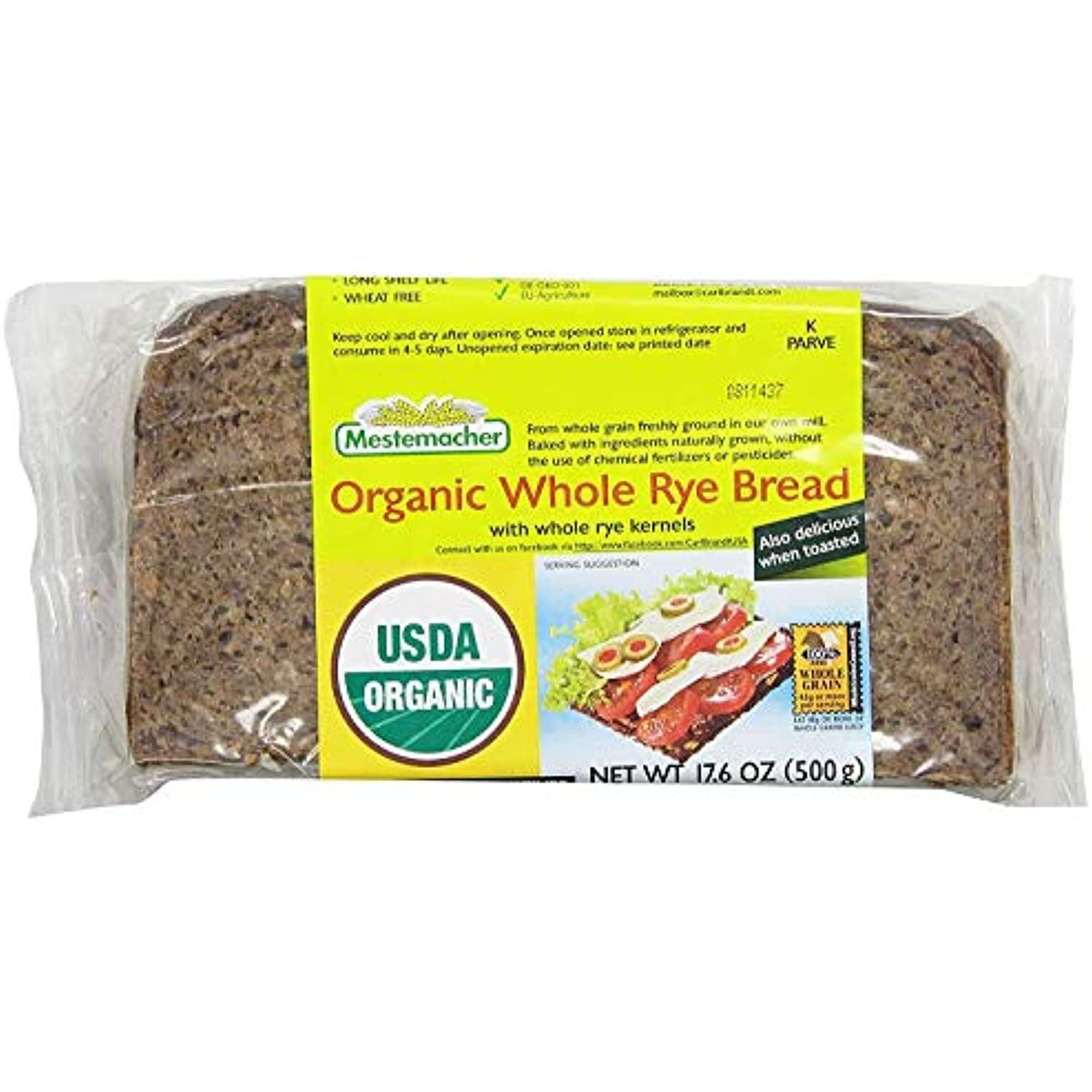 Mestemacher Bread Organic Whole Rye Bread From Germany 500g Pack of 2