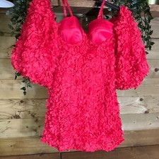 ASOS Luxe Red 3D Flower Puff Sleeve Mini Dress Size 10 - SOLD OUT