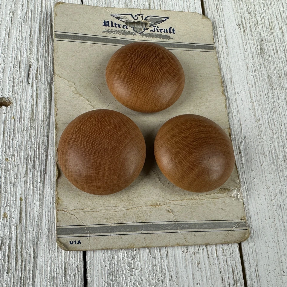 Vintage Wooden Buttons Original Card Wood 1" Ultra Kraft Blazer Coat Craft NOS - Image 2 of 4