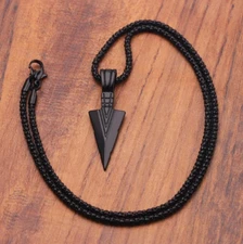 Black Arrowhead Mens Arrow Pendant Necklace 24" Chain - Native American Style