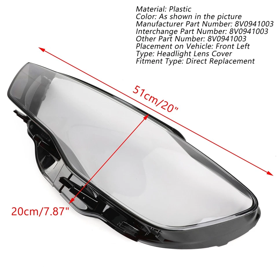 Headlight Cover Headlamp Lens Left For Audi A3 2013-2016 Clear AUS - image 3 of 4