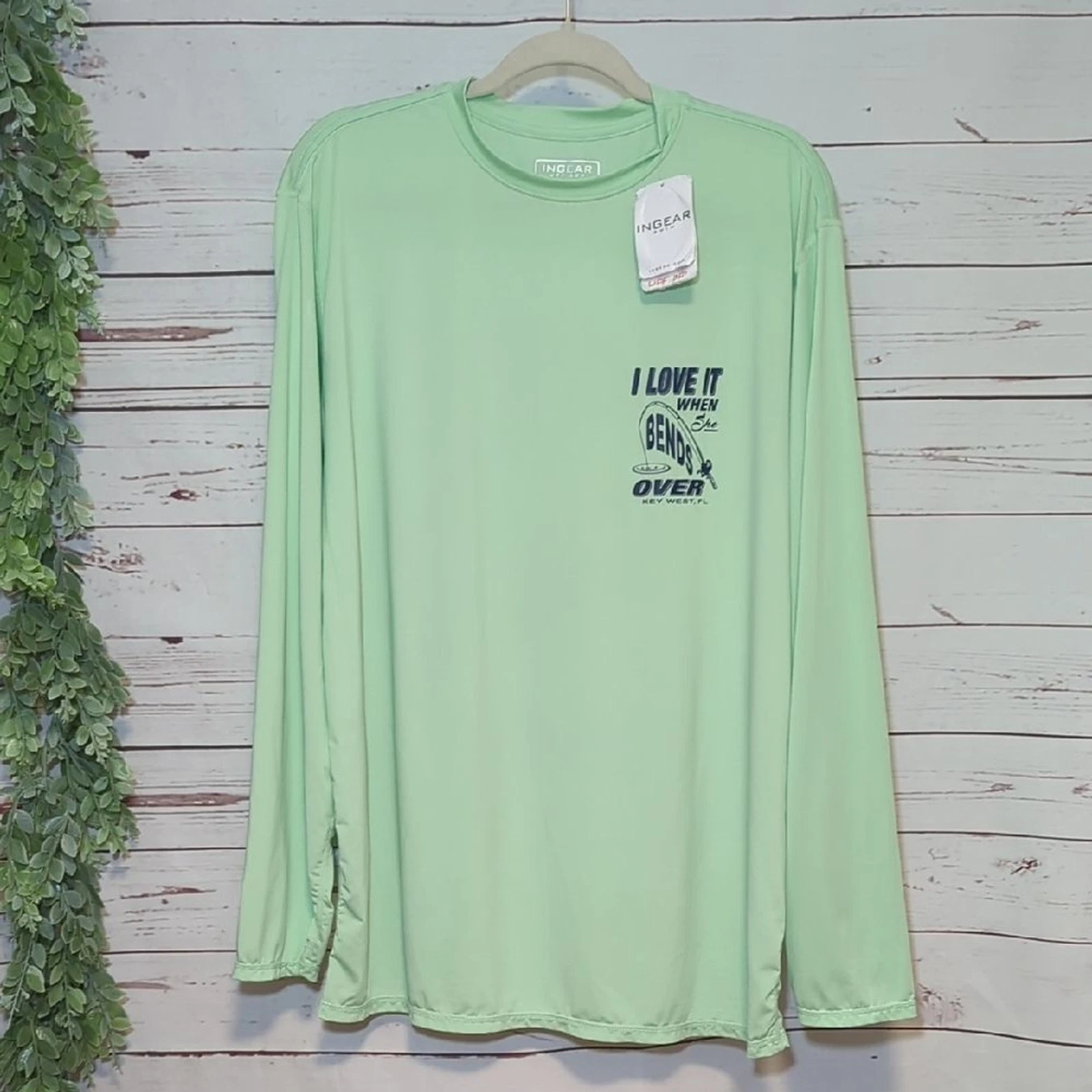 INGEAR Men's Rash Guard UPF 50+ UV Fishing Shirt Lightweight Quick Dry XL Mint