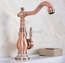 Antique Red Copper Swivel Spout Bathroom Sink Faucet Vanity Basin Mixer Tap