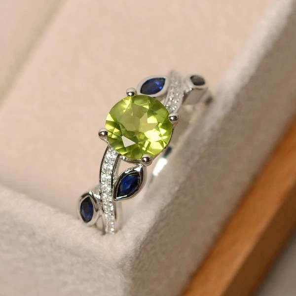 1.40Ct Round Peridot Blue Marquise Engagement Ring In Solid 925 Sterling Silver - Image 4 of 4