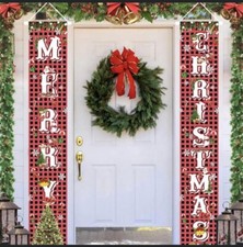 Merry Christmas Porch Sign, Christmas Decorations Outdoor and Black Buffalo Red