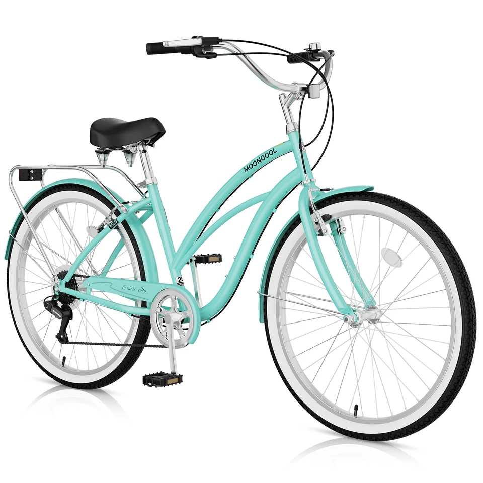 Beach Cruiser Bike for Women Men, 24 26 inch Womens Bike with Rack 7-Speed - Image 2 of 4