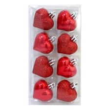 Valentine's Day Red Mix Heart Ornaments - Glossy/Metallic Finish - 16 Piece