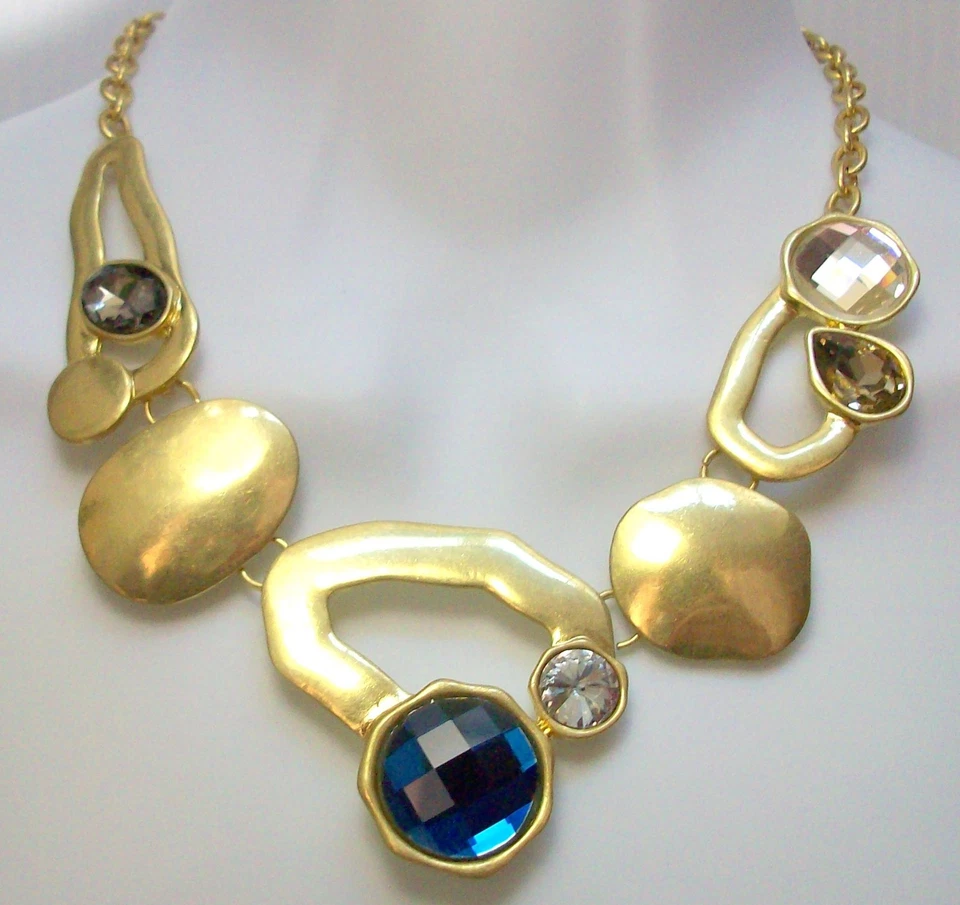 Collar llamativo de diamantes de imitación Forever 21 piedras azules transparentes glamour fiesta elegante Foto 2 de 4