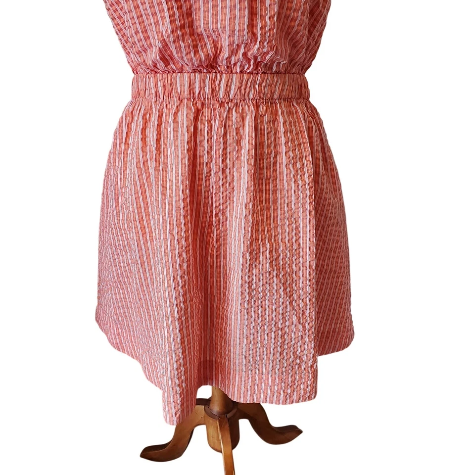 ESPRIT женщин в полоску Seersucker вырез назад летнее платье размер 10 оранжевый  - Изображение 3 из 4
