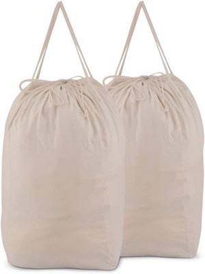 2 Pack Cotton Laundry Bags Beige Drawstring Handles Portable Storage 140L