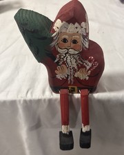 Folk Art Primitive Santa Claus Vintage Handpainted Signed Christmas Shelf Sitter