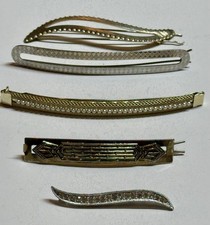 Vintage 60s 70s 80s Long Metal Hair Barrette Clip Lot Silver Gold Rhinestone
