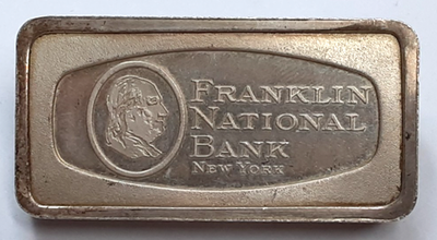 フランクフォート・メイン 1000ドル金券 1970 Franklin Mint 1000 grains .925 Silver Ingot Franklin NB of
