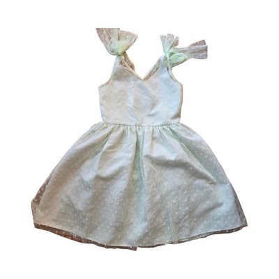 Rare Editions Green Clip Dot Dress with Tulle Overlay Size: 10