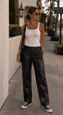 Vtg Worth Soft Black Leather Pants Straight Leg High Waisted Lined Size  8P