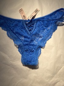 Victoria's Secret Dream Angels Blue Lace Thong Medium NWT HTF