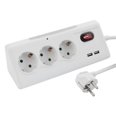 Steckdosenblock 3fach, USB, Licht, Aufbau Eck-Steckdose Verteilerdose Küche Büro