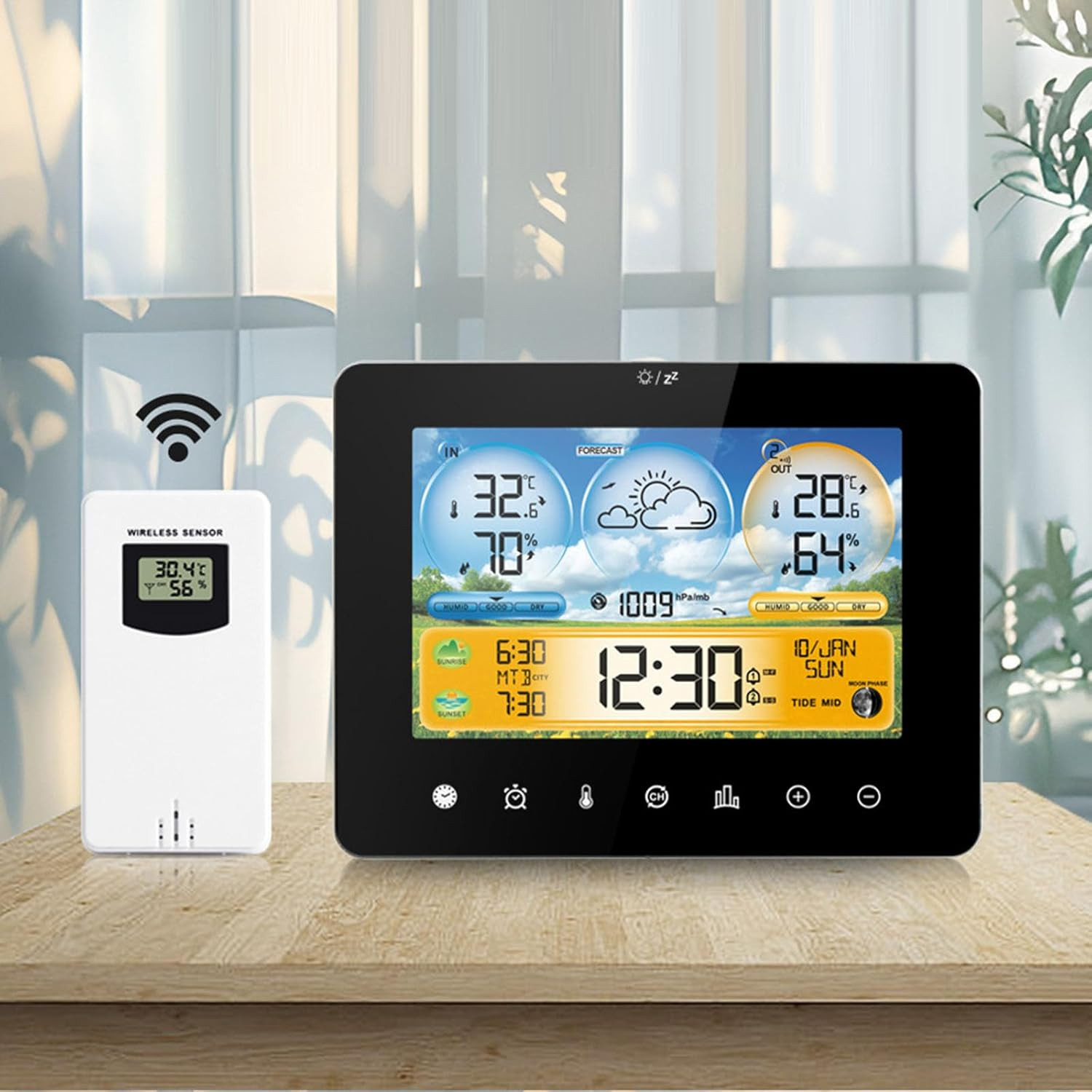 Stazione Meteorologica Wireless Con Sensore Esterno, Schermo LCD Touch Orologio 