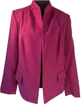 Investments Blazer SZ 14 Jacket Magenta Poly Suede Open Long Sleeve Lined Career