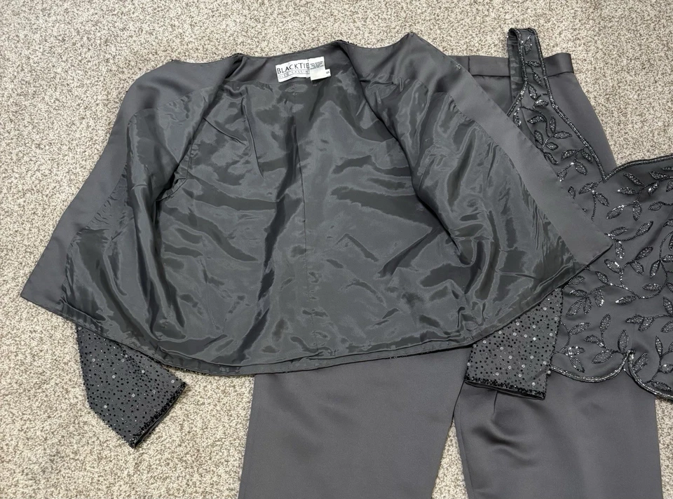 Conjunto de 3 piezas Oleg Cassini Blacktie gris traje con cuentas lentejuelas traje formal pequeño 8 Foto 2 de 4