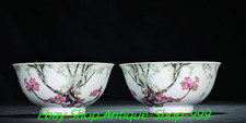 6.1" YongZheng Colour Enamel Porcelain plum blossom Flower Bird Bowl Bowls Pair