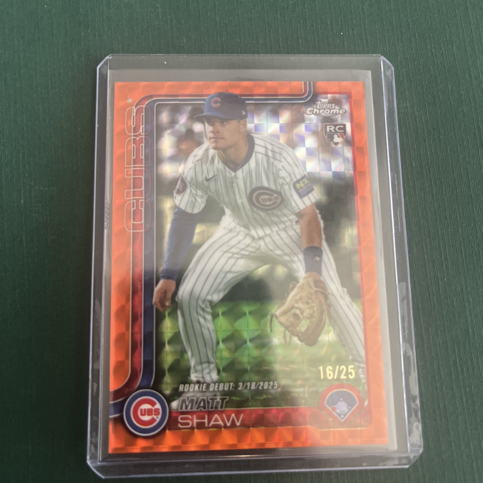 2025 Topps Chrome Update USC135 Matt Shaw Orange Geometric 16/25 RC