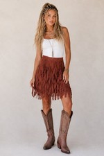 Western Faux Suede Fringe Skirt XS 2/26 Boho Cowgirl Festival Southwestern