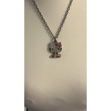 Hello Kitty Crystal Charm Necklace Silver Tone Fashion Jewelry