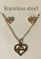 Stainless Steel Heart Beat Earrings And Necklace Set - Heart Shaped