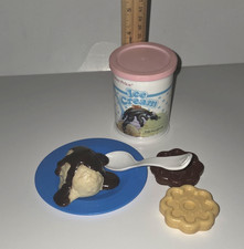 VTG MTC Realistic Play Food Vanilla Ice Cream Hot Fudge Sundae W Plate Spoon HTF