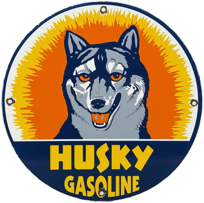 #ad VINTAGE HUSKY GASOLINE PORCELAIN SIGN K 9 GAS STATION PUMP PLATE MOTOR OIL DOG $124.30