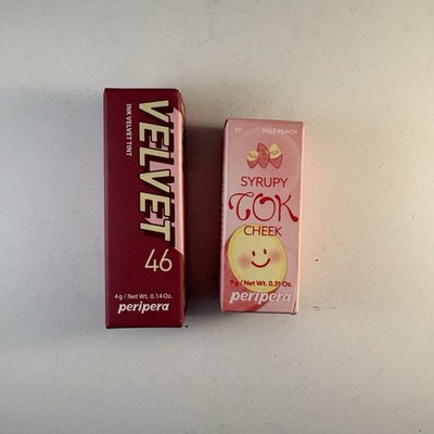 Two PERIPERA Syrupy Tok Cheek 09 PALE PEACH Ink Velvet Lip Tint Pink Mauve Nude