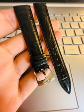 Cinturino orologio Omega in pelle nera 18 mm con fibbia Omega in argento