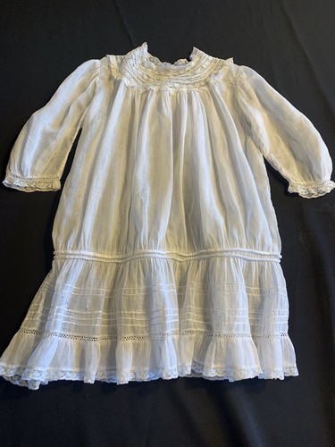 Antique Victorian Child/Baby White Drop Waist Dress 3/4 Sleeve Lace Large Doll - Picture 15 of 15