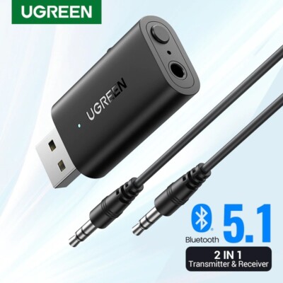 UGREEN 2 in 1 Bluetooth 5.1 Car Adapter Wireless Stereo Transmitter 3.5mm Aux