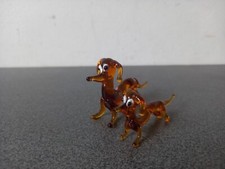 VINTAGE LOT 2 CHIENS TECKEL VERRE OBJETS DE VITRINE LONGUEUR 7 CM ET 6 CM