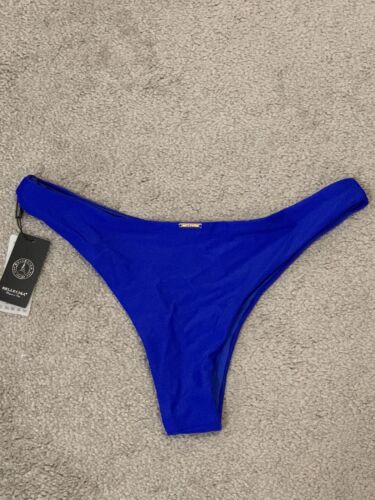 Relleciga Bikini Bottom Cheeky Royal Blue Swim Bottom Gold Detail Sz M NWT - Picture 2 of 16