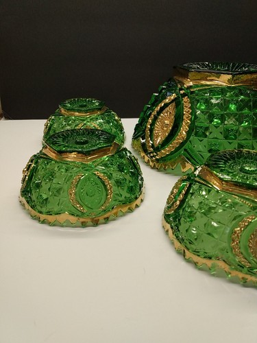 6pc Antique Northwood Memphis Emerald Green Glass Berry Bowl Serving Set Stamped - Picture 11 of 24